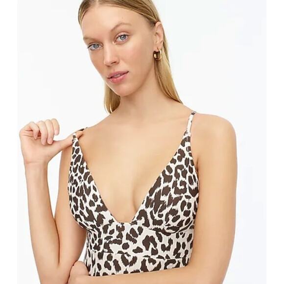 J. CREW Plunge V-Neck One-Piece Swimsuit Leopard Print Lined Summer Women's 4 - Picture 8 of 12